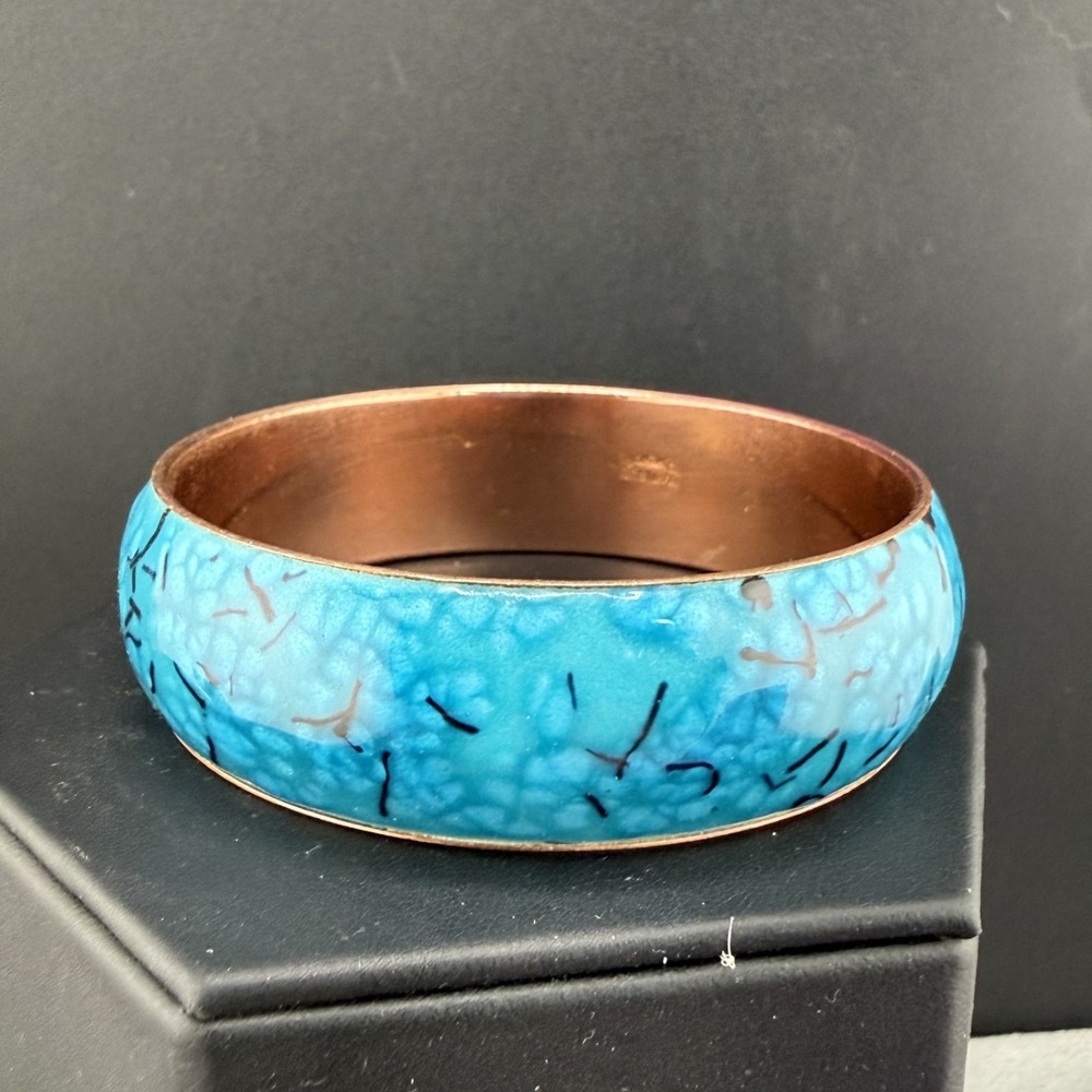 Vintage Matisse Renoir Bangle Bracelet Blue‎ Enamel Signed 8.5"